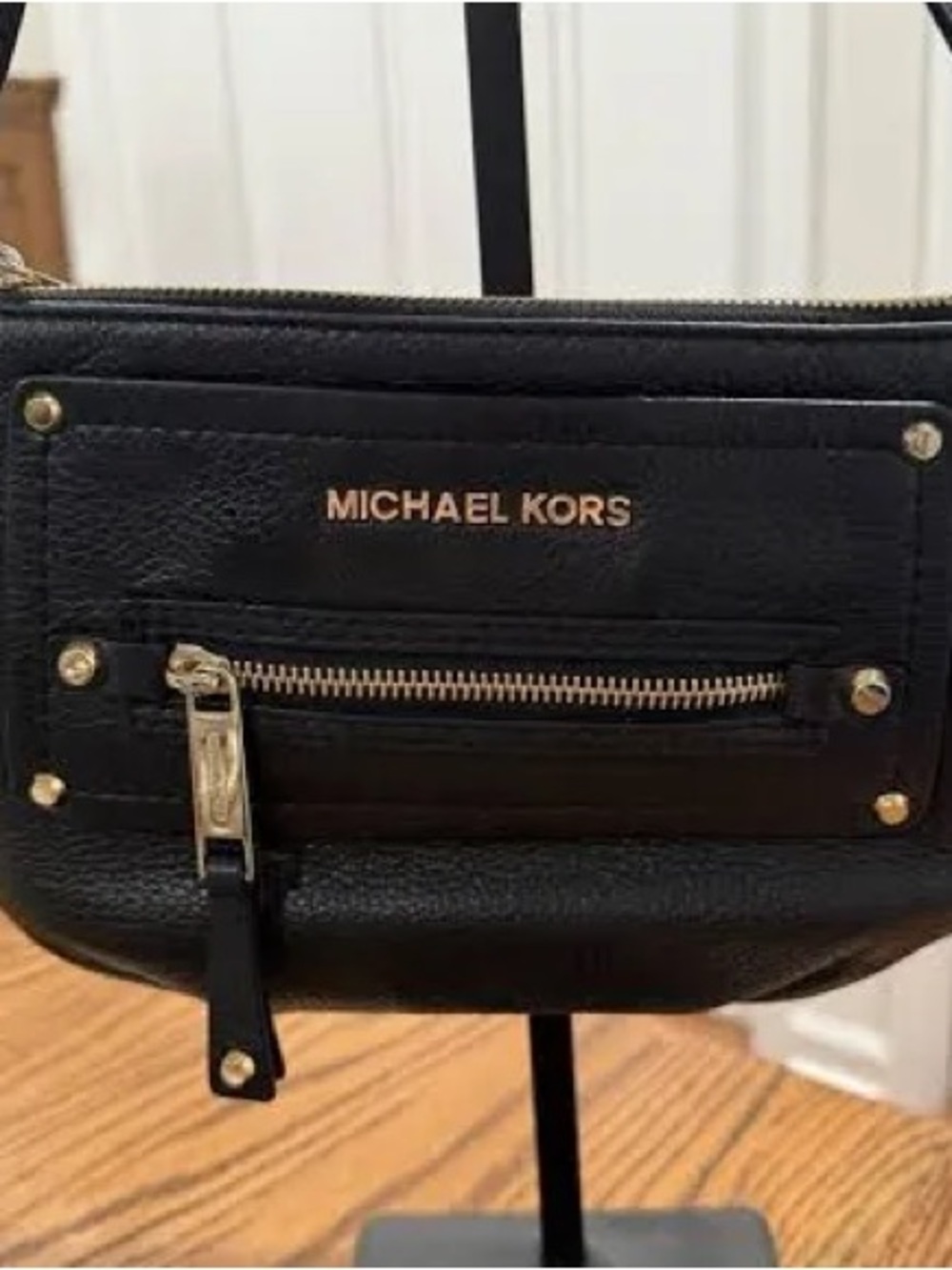 Michael Kors Gilmore Black Pebbled Grain Leather Crossbody  with Gold Hardware